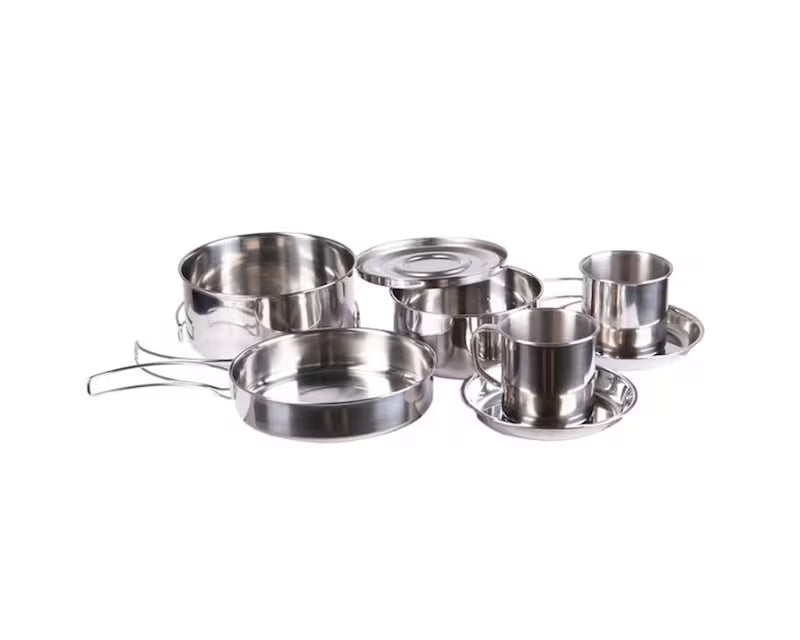 Set cuisine camping pliable inox – 9 pièces MIL-TEC