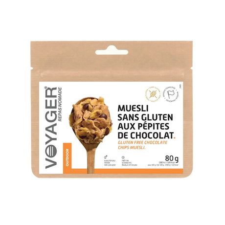 Muesli Gluten Free aux pépites de chocolat lyophilisées -80g-326kcal SANS GLUTEN VOYAGER